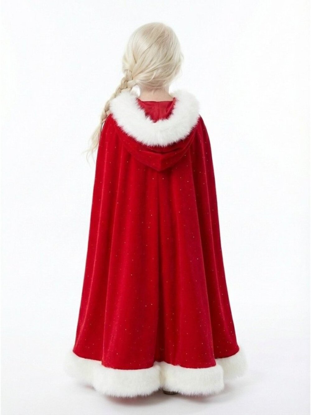 Girls Red Faux Fur Trim Princess Cloak